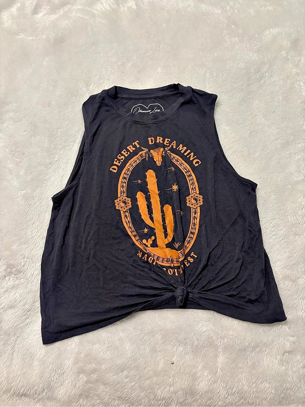 Possessive Love Graphic Muscle Tee in Black & Orange Size Medium